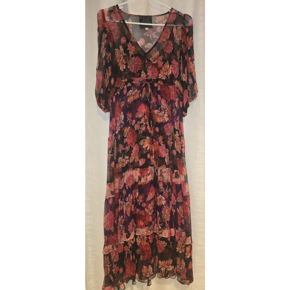 Johnny Was Jade Boho Floral Tiered 100% Silk Dress Flowy Empire Waist XS